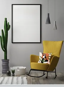 Detail of Nordic abstract pillow cover on a yellow chair made of durable old coarse cotton