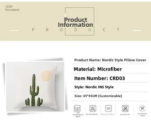 Detail view of 45x45cm short velvet geometric pillowcase specifications and care instructions