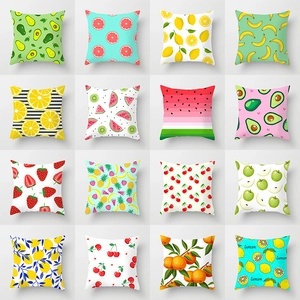Summer Fruit Peach Skin Cushion Cover Lemon Strawberry Watermelon Pattern Square Throw Pillowcase For Home Sofa Decor