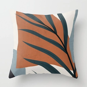 Modern Nordic abstract pillow case with geometric tropical leaf design and caramel colors