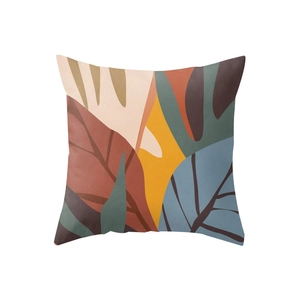 Modern Nordic abstract geometric leaf print throw pillow cover with linen texture fabric