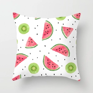 Fresh watercolor fruit printed square pillow cover featuring watermelon and kiwi patterns