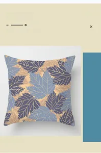 Detail of Nordic geometric maple leaf pattern on misty blue square pillowcase cover