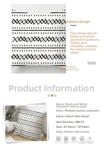 Détail de la taie d'oreiller géométrique noir et blanc en tissu peau de pêche doux
