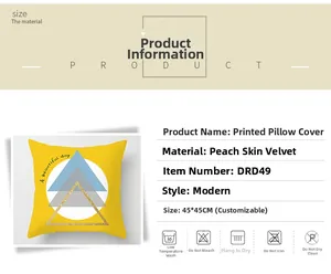 Detail of Nordic yellow geometric elk cushion cover in soft peach skin fabric 45x45cm