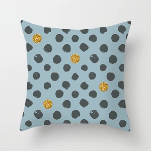 Nordic haze blue geometric cushion cover with black and gold dots for modern home sofa