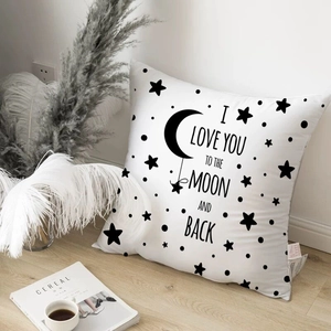 Nordic geometric pillow cover with Moon and Back quote on white canvas fabric