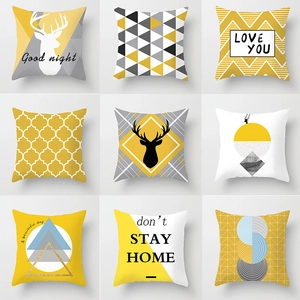 Nordic Minimalist Yellow Geometric Elk Throw Pillowcase Polyester Decorative Square Cushion Cover For Sofa Living Room Decor