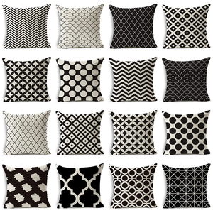 Modern Minimalistisch Linnen Kussenhoes Geometrisch Patroon Zwart Wit Decoratieve Kussensloop Voor Sofa Thuis Woonkamer Decor