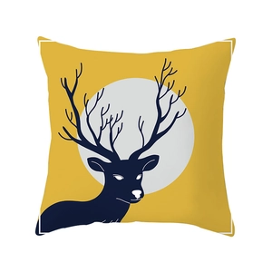 Nordic minimalist square pillow case with yellow elk and moon geometric design