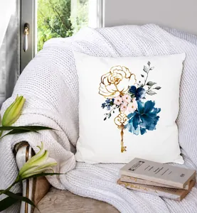 Detailed view of modern geometric marble pillow cover on a cozy armchair with books