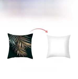 Detailed front and back view of gold tropical palm leaf print pillowcase with white reverse