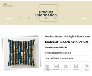 Detailed specifications for Nordic peach skin pillow cover with gold geometric patterns