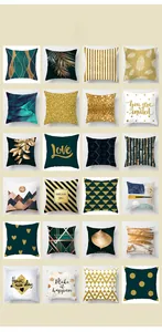 Detail view showing 24 modern Nordic gold geometric and floral cushion cover designs