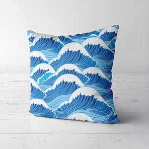 Japanese Retro Floral Wave Pattern Short Plush Pillowcase Artistic Abstract Geometric Square Cushion Cover For Sofa Decor