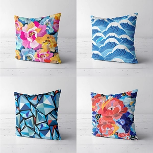 Japanese retro floral and wave pattern plush throw pillow covers for home sofa decor