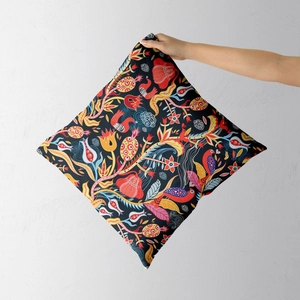 Japanese retro floral pattern plush throw pillow cover for bohemian home sofa decor