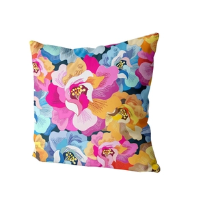 Japanese retro floral plush pillowcase with vibrant abstract pattern on white background