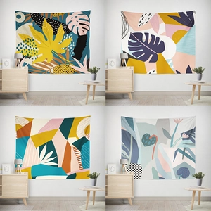Modern Abstract Botanical Wall Tapestry Polyester Fabric Geometric Floral Print Wall Hanging Minimalist Art Home Decor