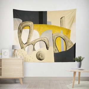 Detailed texture of abstract geometric tapestry with high-density polyester fabric finish