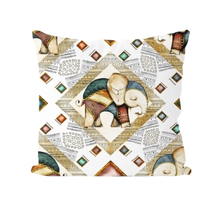 Housse de coussin rétro motif éléphant géométrique avec style d'art ethnique tribal