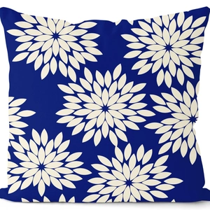 Moderner quadratischer Kissenbezug in Königsblau mit geometrischem Blumenmuster