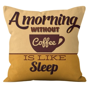 American retro linen coffee pillow cover with morning without coffee text on white background