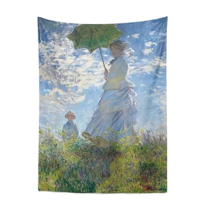 Detail of Monet Woman with a Parasol art tapestry with clear fabric texture for wall decor