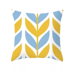 Federa per cuscino nordica con foglie geometriche blu e gialle per decoro divano