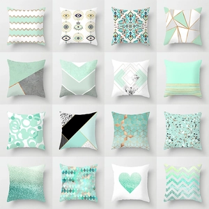 Modern Mint Green Geometric Cushion Cover Polyester Nordic Style Decorative Pillow Case For Sofa Home Living Room Car