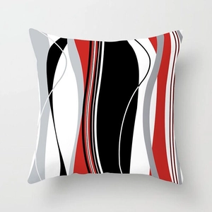 Modern red abstract geometric throw pillow cover with wavy lines and hidden zipper