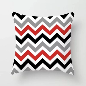 Modern square pillow case with red and black zigzag chevron geometric pattern for sofa