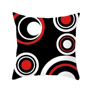 Modern red and black geometric circle pattern cushion cover for home sofa decor