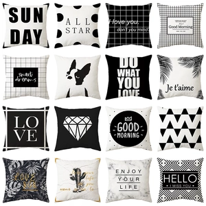 Nordic Black White Minimalist Geometric Abstract Pillowcase Peach Skin Polyester Cushion Cover For Home Sofa Decor Square