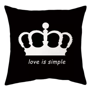 Nordic minimalist black throw pillow cover with white crown and love is simple text