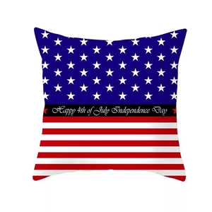 Detailed view of square cushion cover with Independence Day flag and holiday greeting