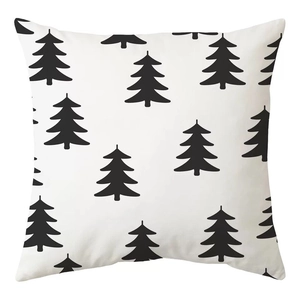 Nordic minimalist square pillowcase featuring black abstract pine tree patterns on white