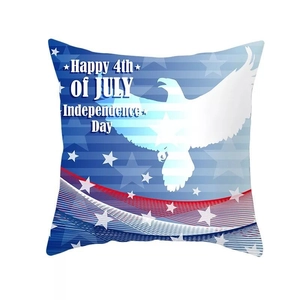 Detail of US Independence Day pillow cover with eagle silhouette and 4th of July print