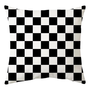 Nordic minimalist black and white checkerboard geometric throw pillow case in peach skin