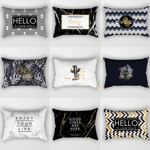 Nordic Marble Geometric Lumbar Pillow Cover Polyester Peach Skin Black White Gold Decorative Throw Pillow Case For Car Sofa Office