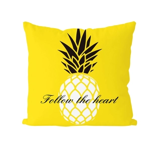 Nordic yellow square cushion cover with pineapple print and Follow the heart text