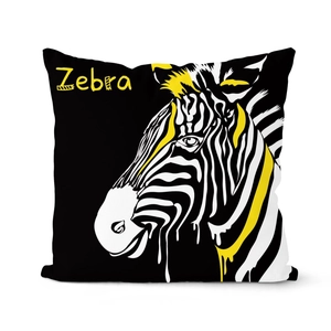 Nordic geometric pillow cover with artistic yellow and black zebra portrait design