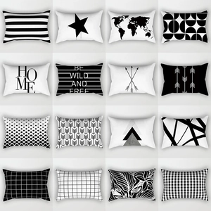 Modern Minimalist Black White Geometric Rectangular Pillowcase Peach Skin Polyester Cushion Cover For Sofa Home Decor