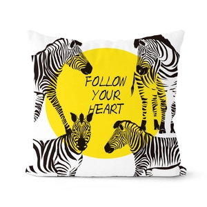 Nordic geometric pillow cover with zebra illustration and Follow Your Heart text