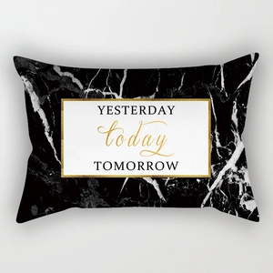 Detail of marble pattern cushion cover with gold Yesterday today Tomorrow text