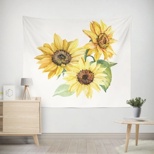 Sunflower watercolor tapestry wall hanging for modern minimalist home bedroom decor