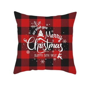 Classic red plaid Christmas pillowcase with festive white reindeer and snowflake prints