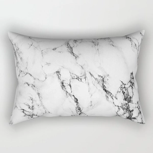 Modern lumbar pillow cover featuring white marble texture with grey geometric patterns