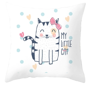 Cartoon tabby cat pillow case with pink bow and My Little Cat text for kids room decor