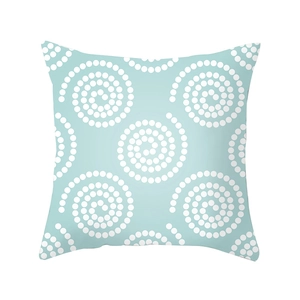 Modern square pillowcase with white geometric spiral dots on light blue fabric